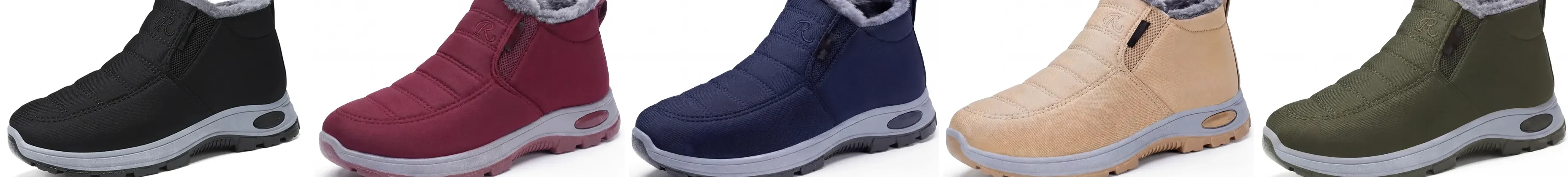 Iverna nei cinque colori affiancati: nero, rosso vino, blu notte, beige e verde oliva