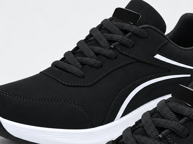 I lacci neri e la linguetta imbottita della sneaker vista dall'alto
